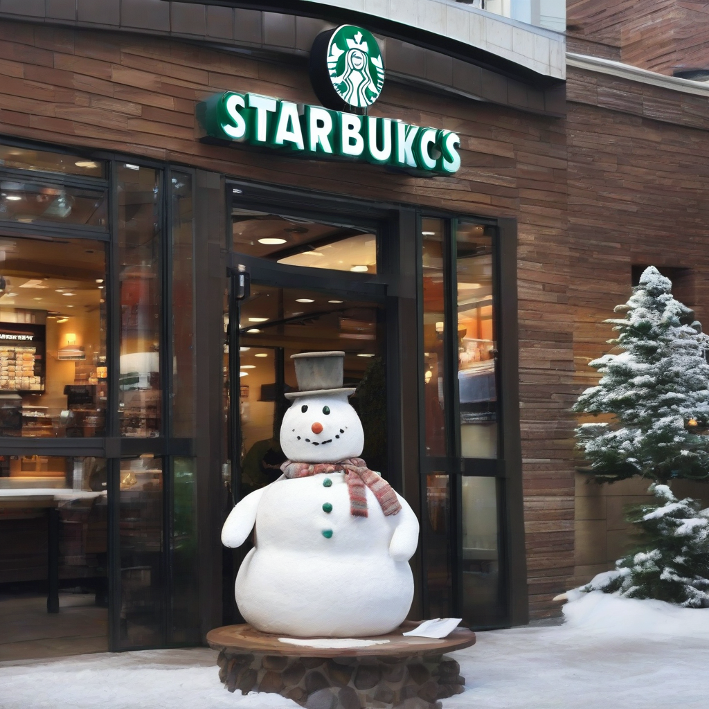 relaxing at starbucks with snowman by Générateur d'images par IA gratuit - Aucune connexion nécessaire✨ | AIGAZOU