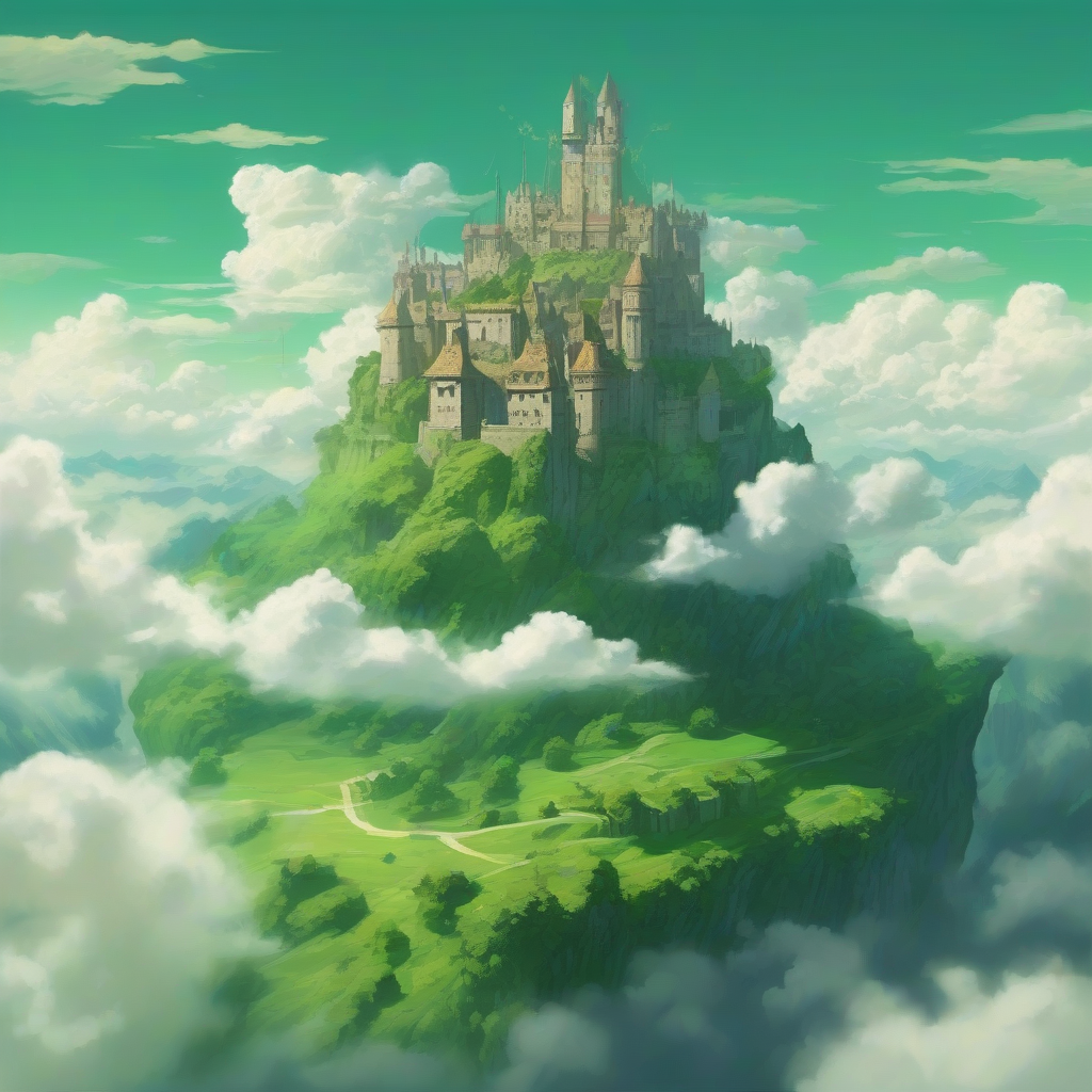 a cloud castle in the sky above the sky is a green valley by Générateur d'images par IA gratuit - Aucune connexion nécessaire✨ | AIGAZOU