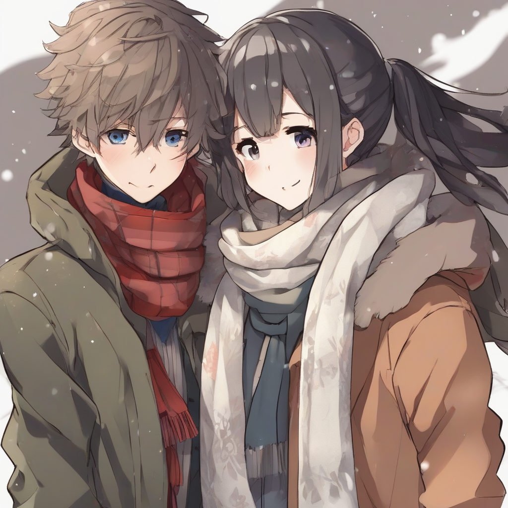 couple two people coat scarf anime style up to chest by मुफ्त एआई छवि जनरेटर - बिना लॉगिन के✨ | AIGAZOU