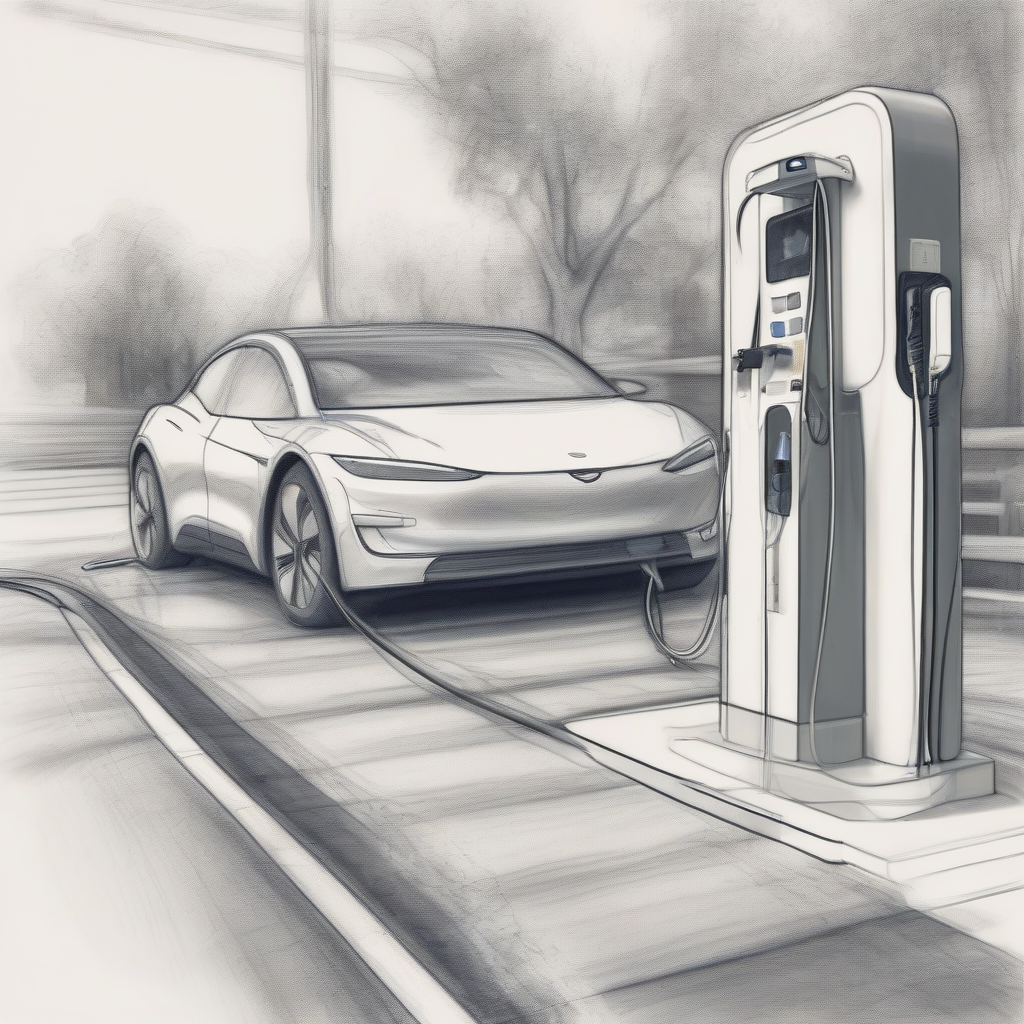 abstract pencil sketch of charging at electric charging station with car by मुफ्त एआई छवि जनरेटर - बिना लॉगिन के✨ | AIGAZOU