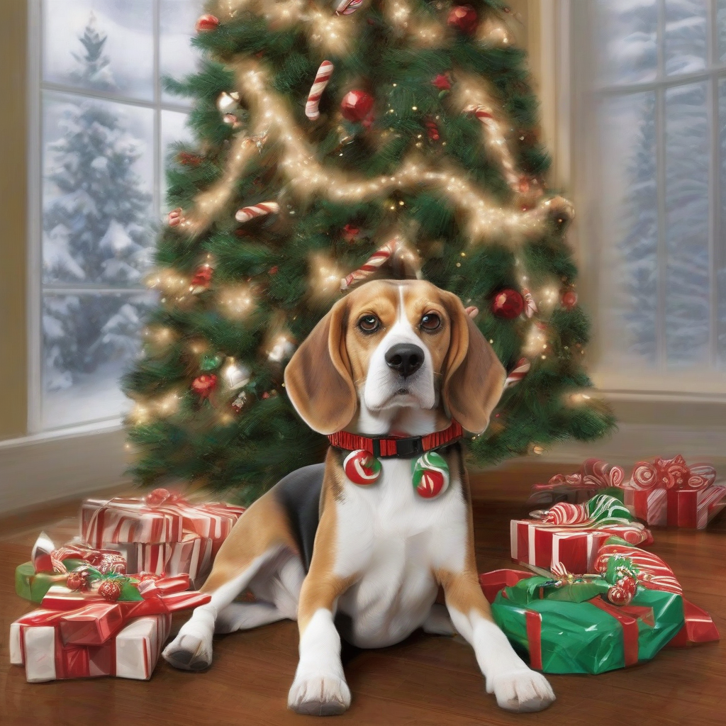 a sweet beagle under a decorated fir tree by मुफ्त एआई छवि जनरेटर - बिना लॉगिन के✨ | AIGAZOU