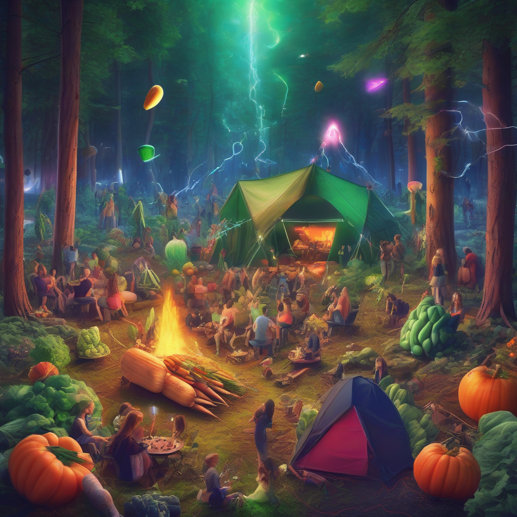 surreal image vegetables celebrate techno party forest by 免费AI图像生成工具 | AIGAZOU