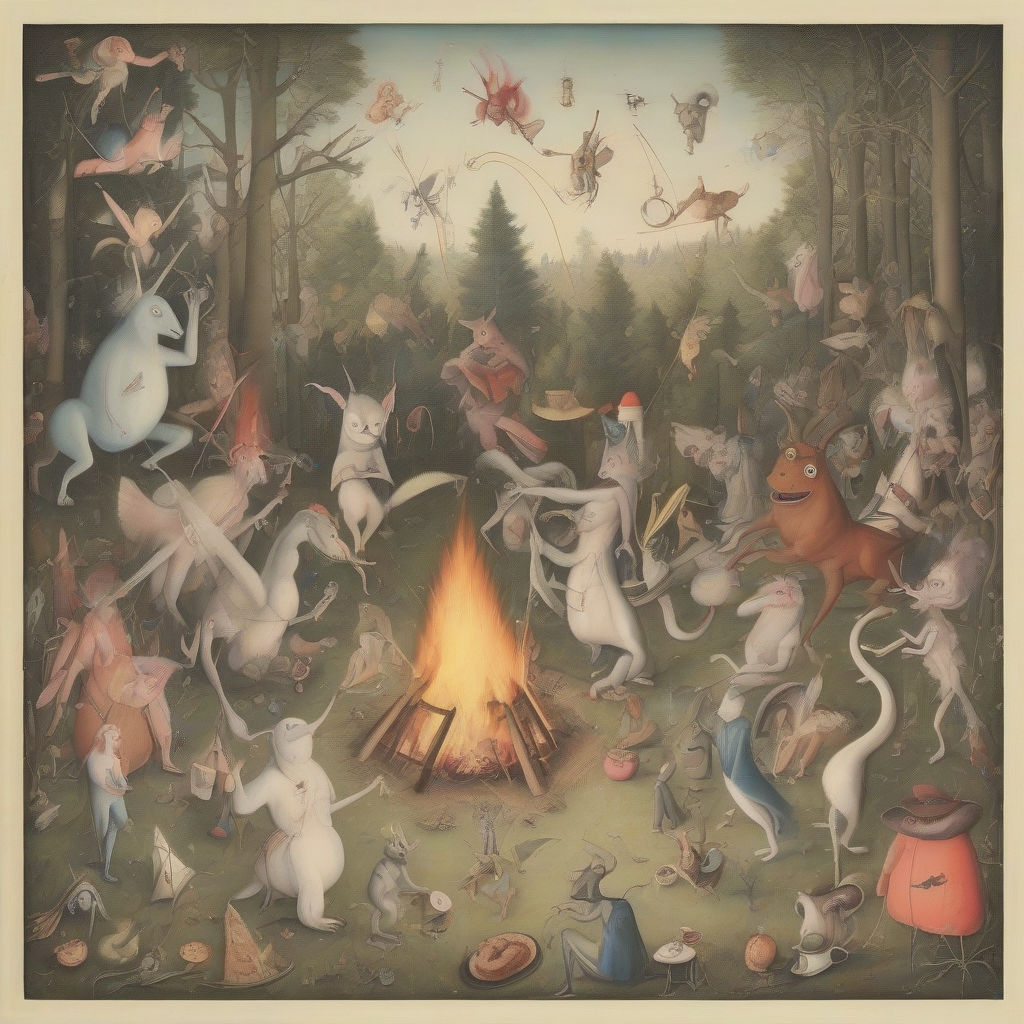 a bosch style painting with mythical creatures celebrating in a forest by मुफ्त एआई छवि जनरेटर - बिना लॉगिन के✨ | AIGAZOU