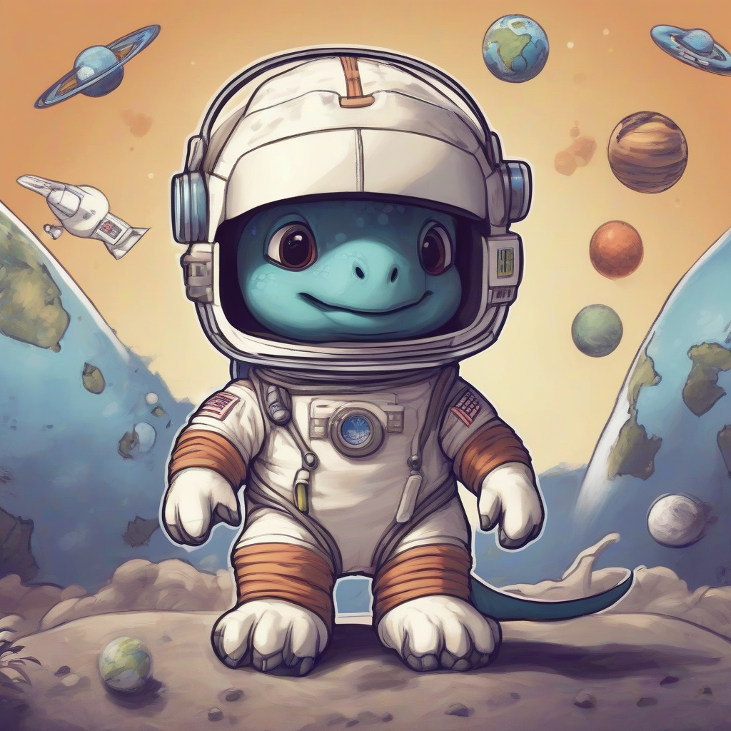 a cute plush dinosaur wearing an astronaut helmet flying in space with a planet resembling earth in the background by मुफ्त एआई छवि जनरेटर - बिना लॉगिन के✨ | AIGAZOU