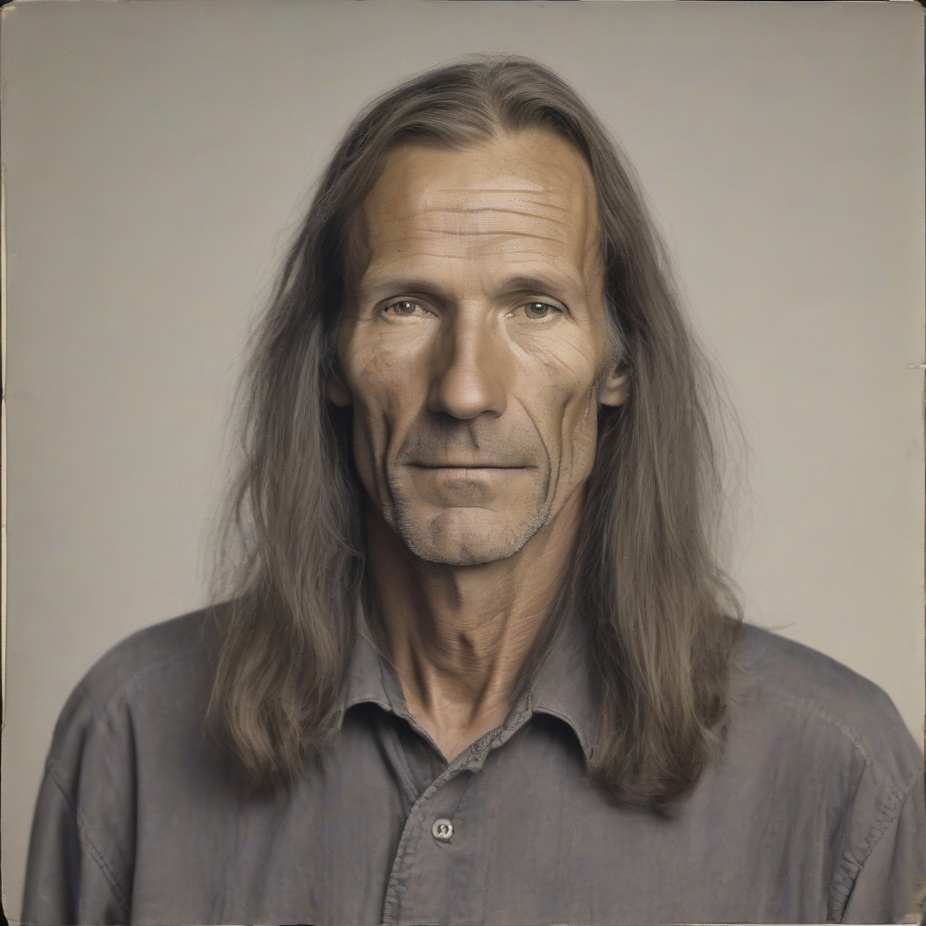 color portrait of a 50 year old man very thin with long hair by मुफ्त एआई छवि जनरेटर - बिना लॉगिन के✨ | AIGAZOU