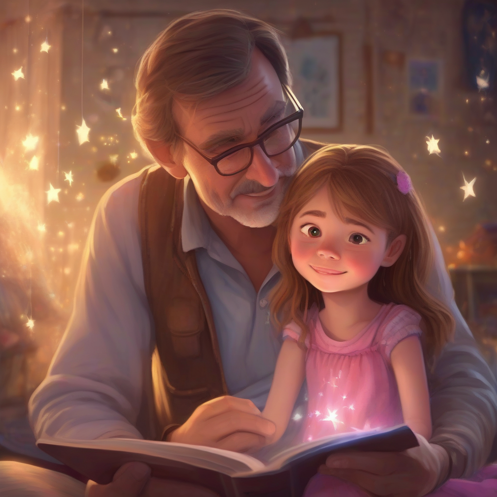 a little girl with light brown hair experiences magical stories with her dad by मुफ्त एआई छवि जनरेटर - बिना लॉगिन के✨ | AIGAZOU