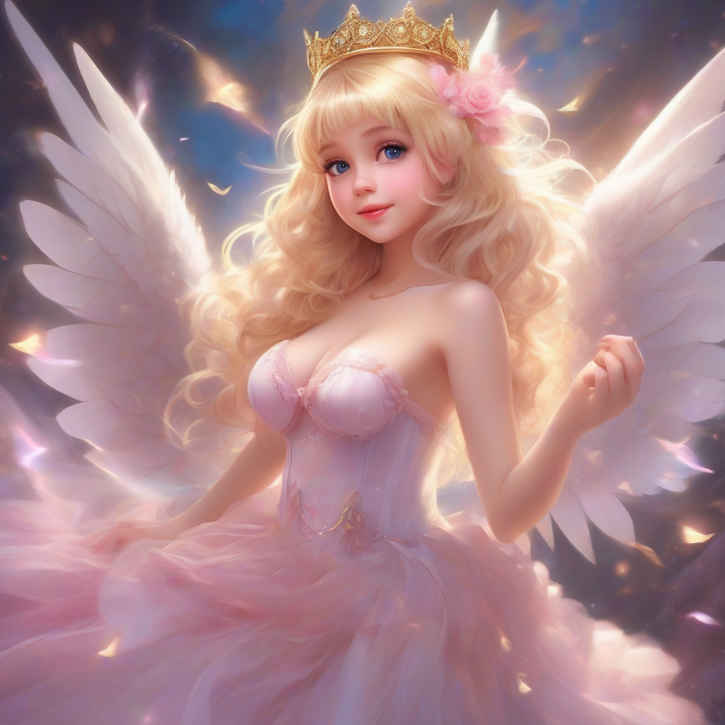 angelic teenage girl with long blonde hair and golden tiara by मुफ्त एआई छवि जनरेटर - बिना लॉगिन के✨ | AIGAZOU