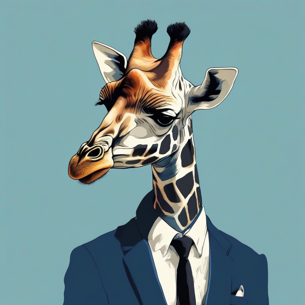 a giraffe in a black suit and blue tie by मुफ्त एआई छवि जनरेटर - बिना लॉगिन के✨ | AIGAZOU