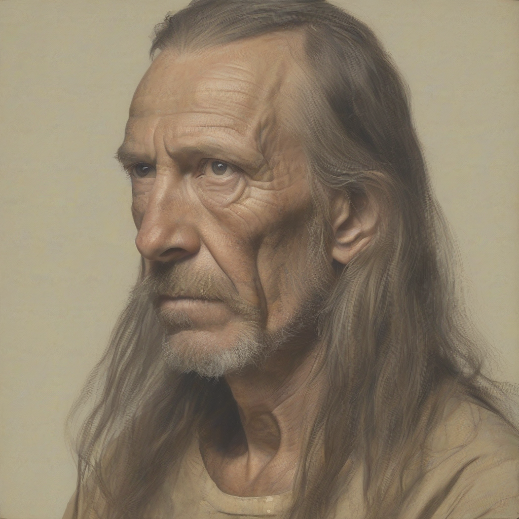 color portrait of a 50 year old man very thin with long hair by मुफ्त एआई छवि जनरेटर - बिना लॉगिन के✨ | AIGAZOU