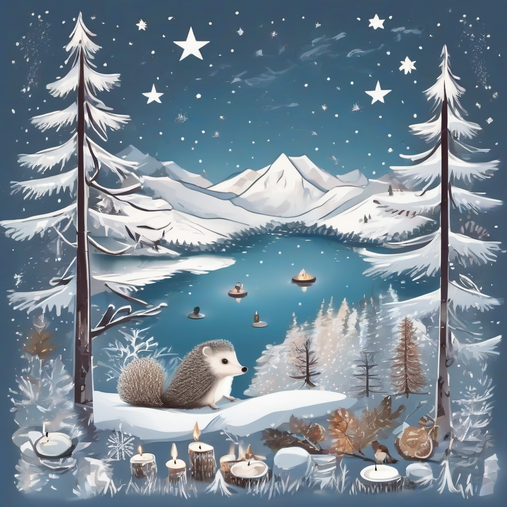 forrest lake mountains hedgehog birds stars christmas candles advent winter trees by मुफ्त एआई छवि जनरेटर - बिना लॉगिन के✨ | AIGAZOU