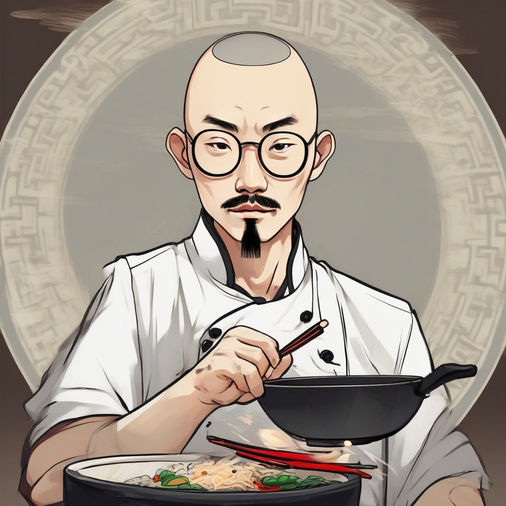 asian man with round glasses and mustache in chinese cook uniform by मुफ्त एआई छवि जनरेटर - बिना लॉगिन के✨ | AIGAZOU