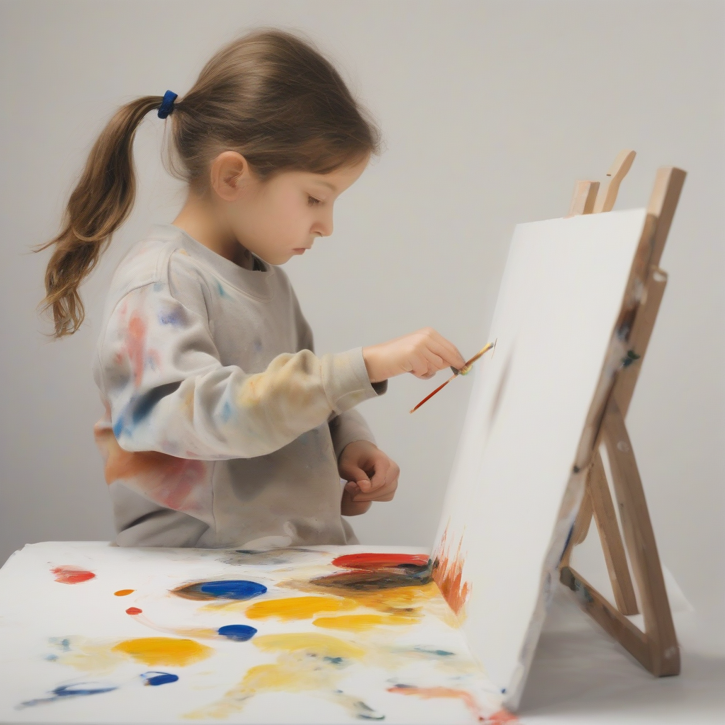 a 7 year old child painting a tiny themed canvas by मुफ्त एआई छवि जनरेटर - बिना लॉगिन के✨ | AIGAZOU