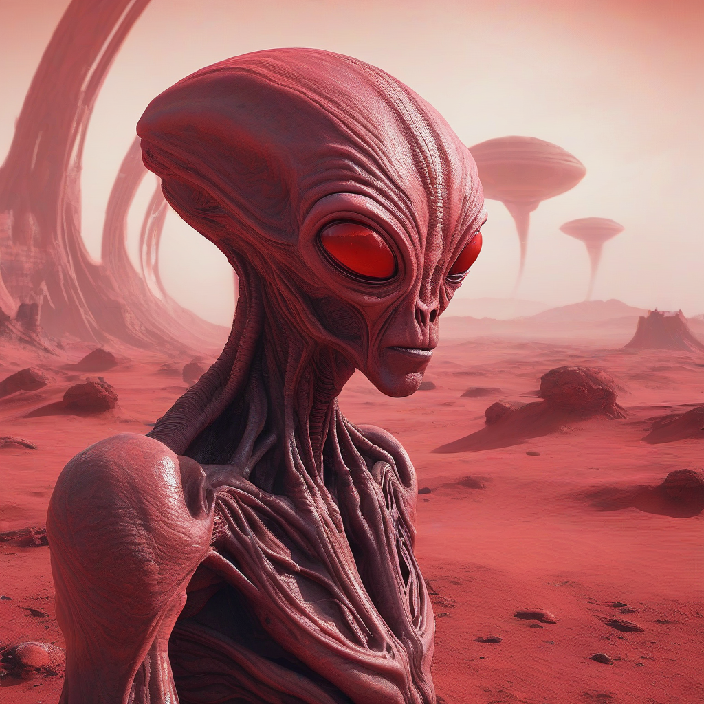 roter alienplanet mit einem alien by मुफ्त एआई छवि जनरेटर - बिना लॉगिन के✨ | AIGAZOU