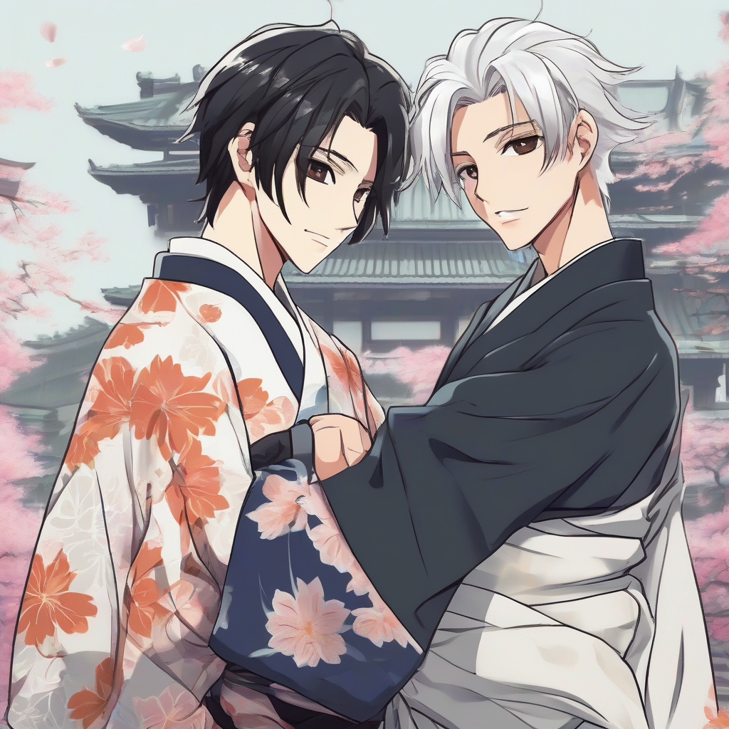 two handsome anime style guys in kimonos looking this way by मुफ्त एआई छवि जनरेटर - बिना लॉगिन के✨ | AIGAZOU