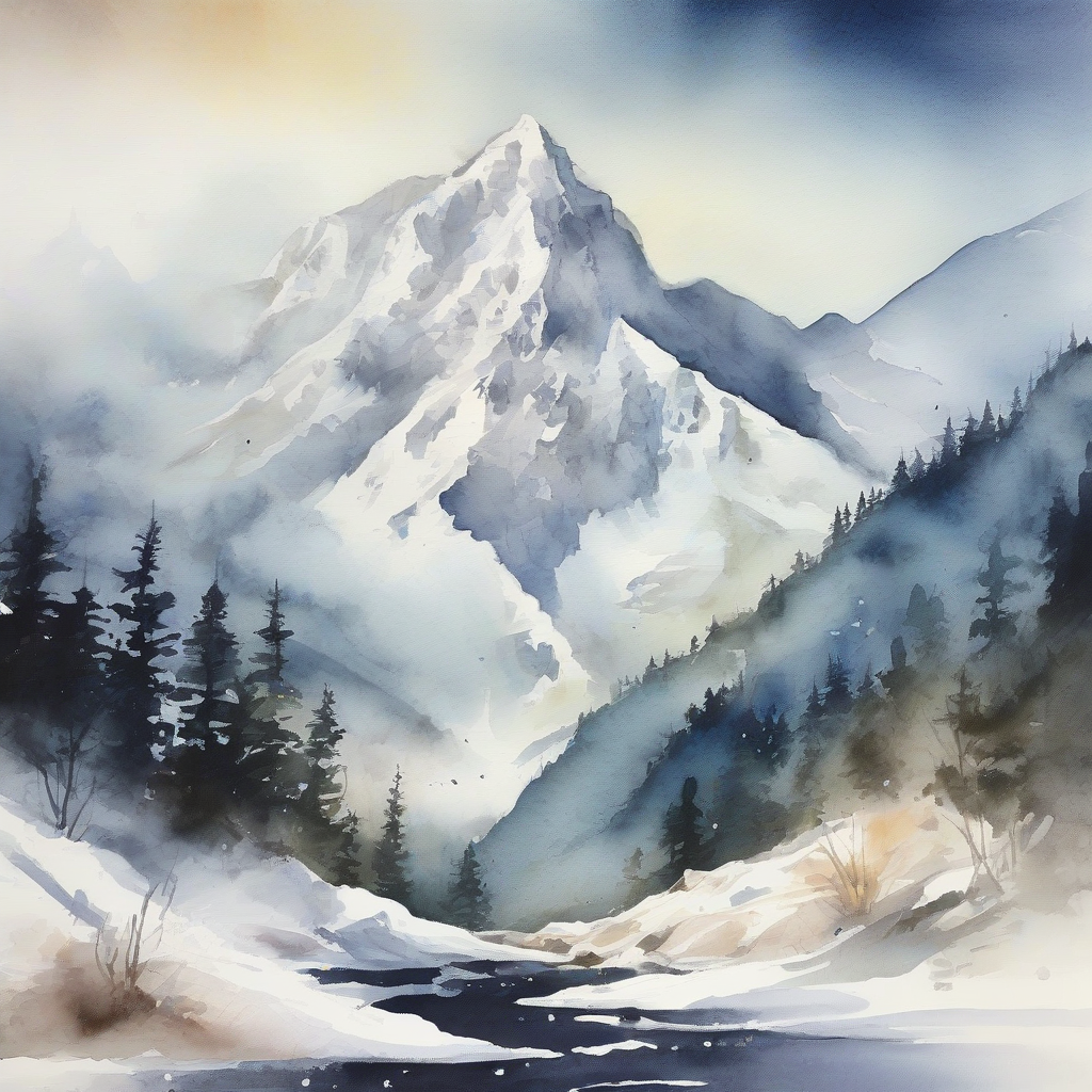 snow mountain watercolor painting by Générateur d'images par IA gratuit - Aucune connexion nécessaire✨ | AIGAZOU