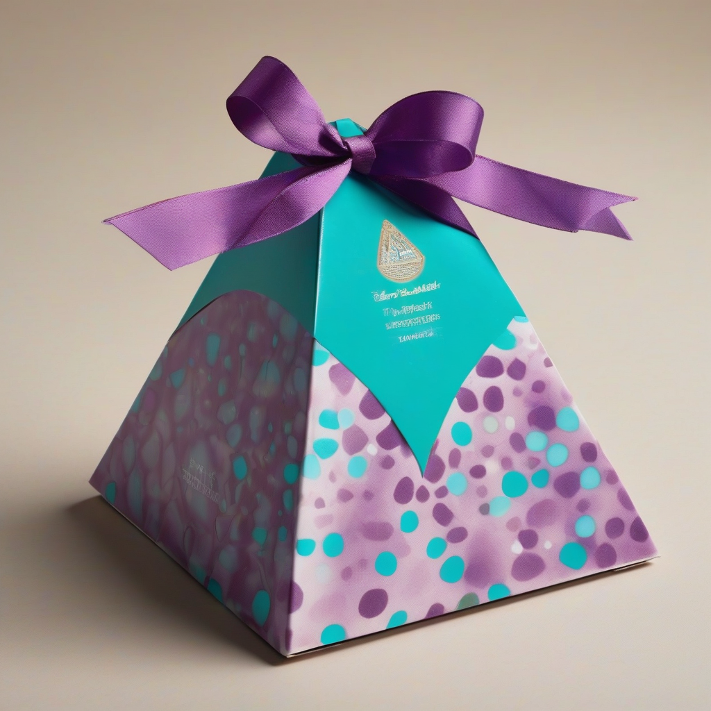 pyramid shaped snack package with ribbon handle and turquoise purple spots by Générateur d'images par IA gratuit - Aucune connexion nécessaire✨ | AIGAZOU