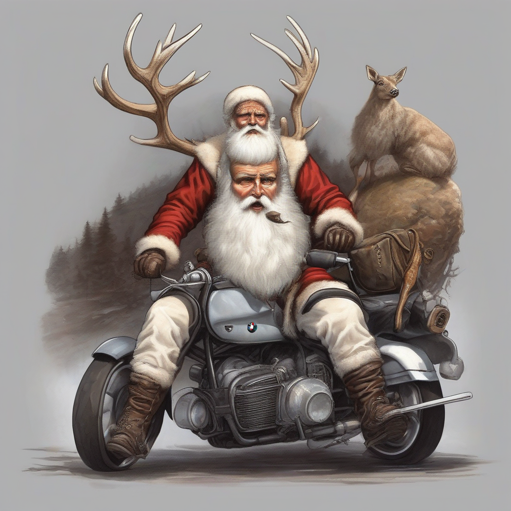 the old santa with his long white beard sits on a bmw chopper by मुफ्त एआई छवि जनरेटर - बिना लॉगिन के✨ | AIGAZOU