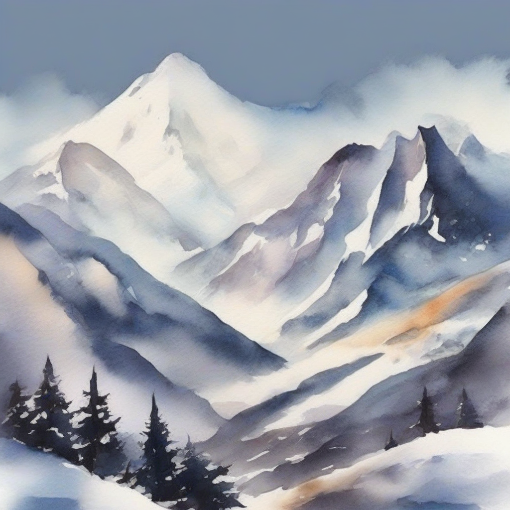 snowy mountain watercolor painting by मुफ्त एआई छवि जनरेटर - बिना लॉगिन के✨ | AIGAZOU