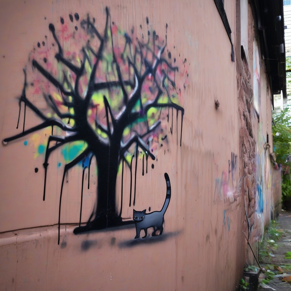 graffiti tree near cat by मुफ्त एआई छवि जनरेटर - बिना लॉगिन के✨ | AIGAZOU