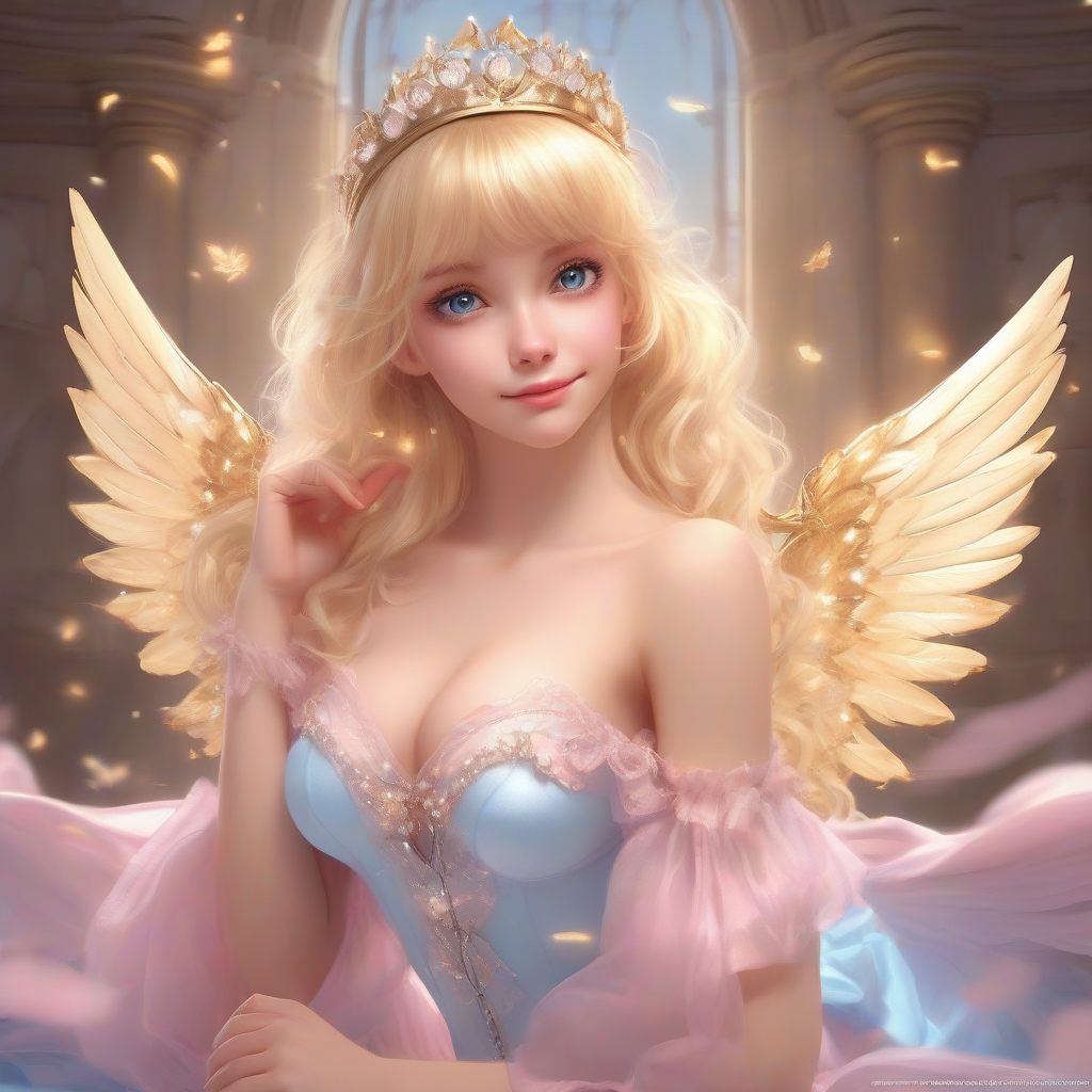 angelic teen girl with golden tiara and long blonde hair by मुफ्त एआई छवि जनरेटर - बिना लॉगिन के✨ | AIGAZOU