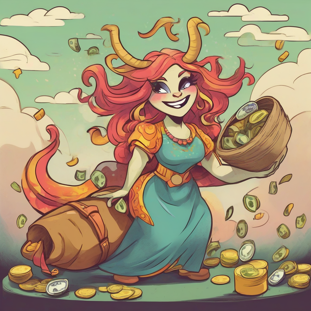 a singing friendly loving nice colorful female mythical creature carries a sack of money by मुफ्त एआई छवि जनरेटर - बिना लॉगिन के✨ | AIGAZOU