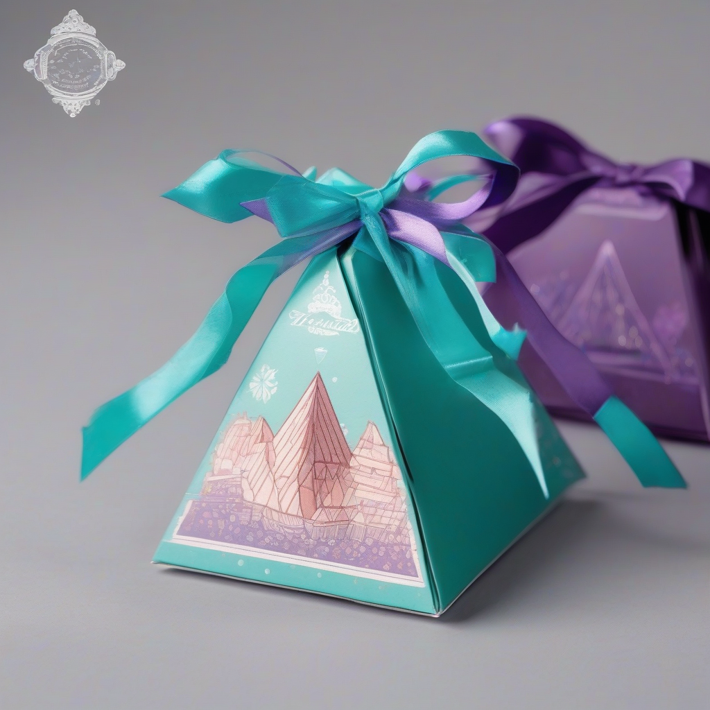 pyramid shaped snack package with handle and turquoise purple color scheme by मुफ्त एआई छवि जनरेटर - बिना लॉगिन के✨ | AIGAZOU