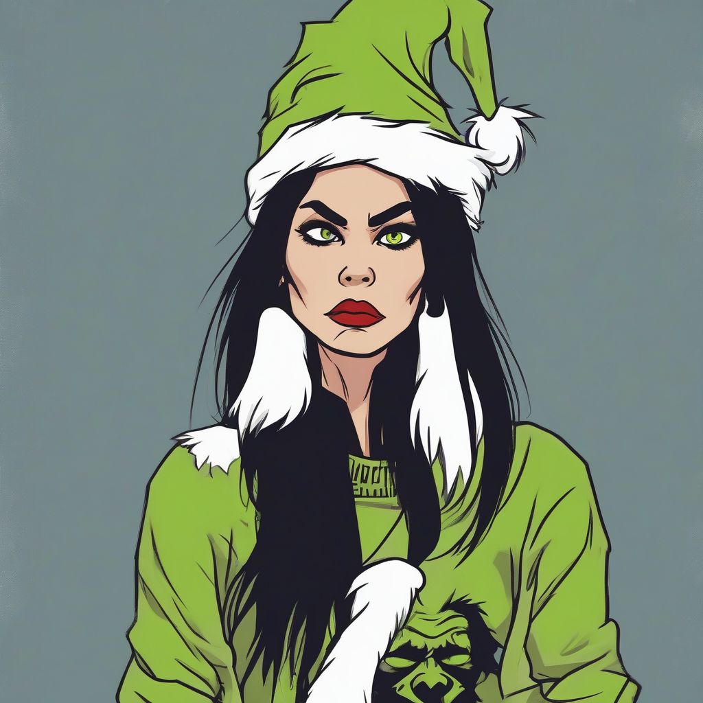 beautiful grinch female bored face long black straight hair metallica shirt no christmas by मुफ्त एआई छवि जनरेटर - बिना लॉगिन के✨ | AIGAZOU