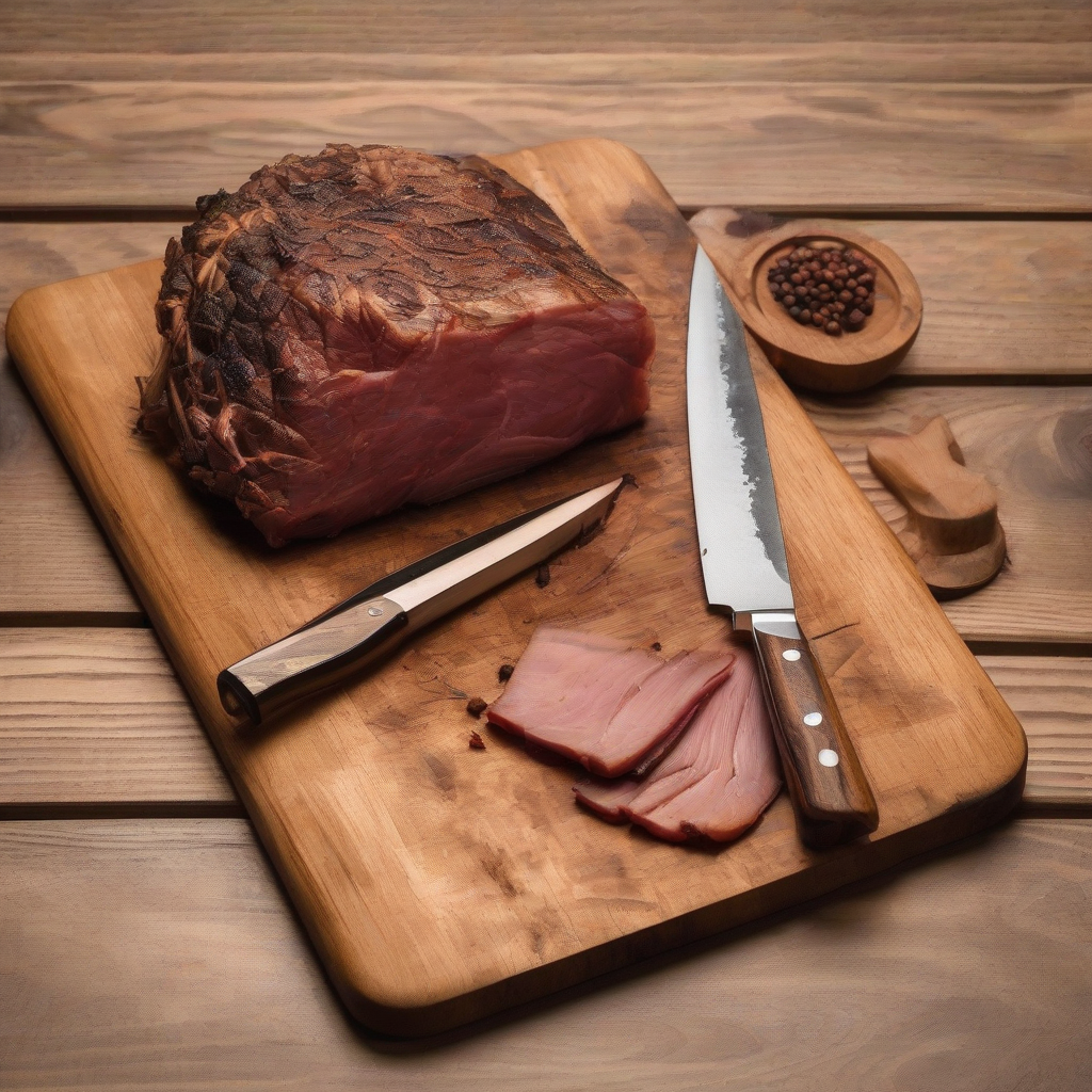 smoked on cutting board and knife by Générateur d'images par IA gratuit - Aucune connexion nécessaire✨ | AIGAZOU