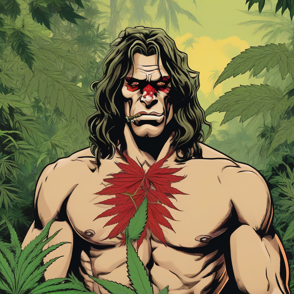 tarzan topless with cannabis joint and red eyes by Générateur d'images par IA gratuit - Aucune connexion nécessaire✨ | AIGAZOU