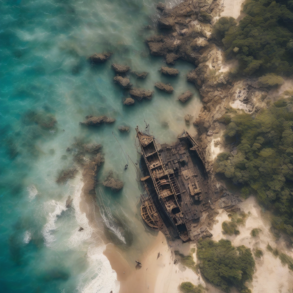 ocean from bird s eye view with a shipwreck by Générateur d'images par IA gratuit - Aucune connexion nécessaire✨ | AIGAZOU