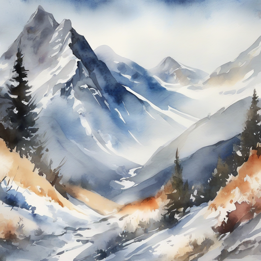 snow mountain watercolor painting by मुफ्त एआई छवि जनरेटर - बिना लॉगिन के✨ | AIGAZOU