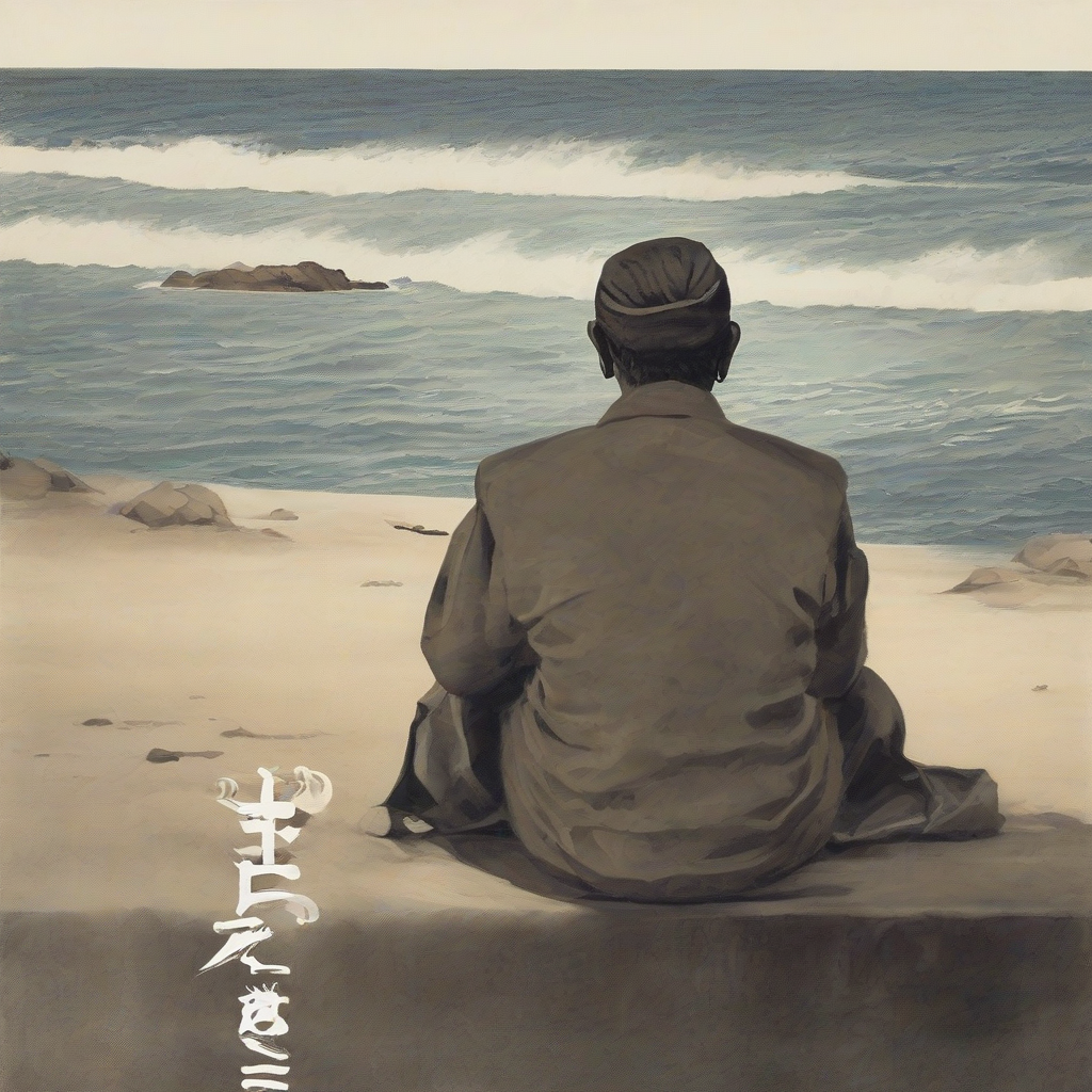 man sitting by the sea with tatale chat logo by Générateur d'images par IA gratuit - Aucune connexion nécessaire✨ | AIGAZOU