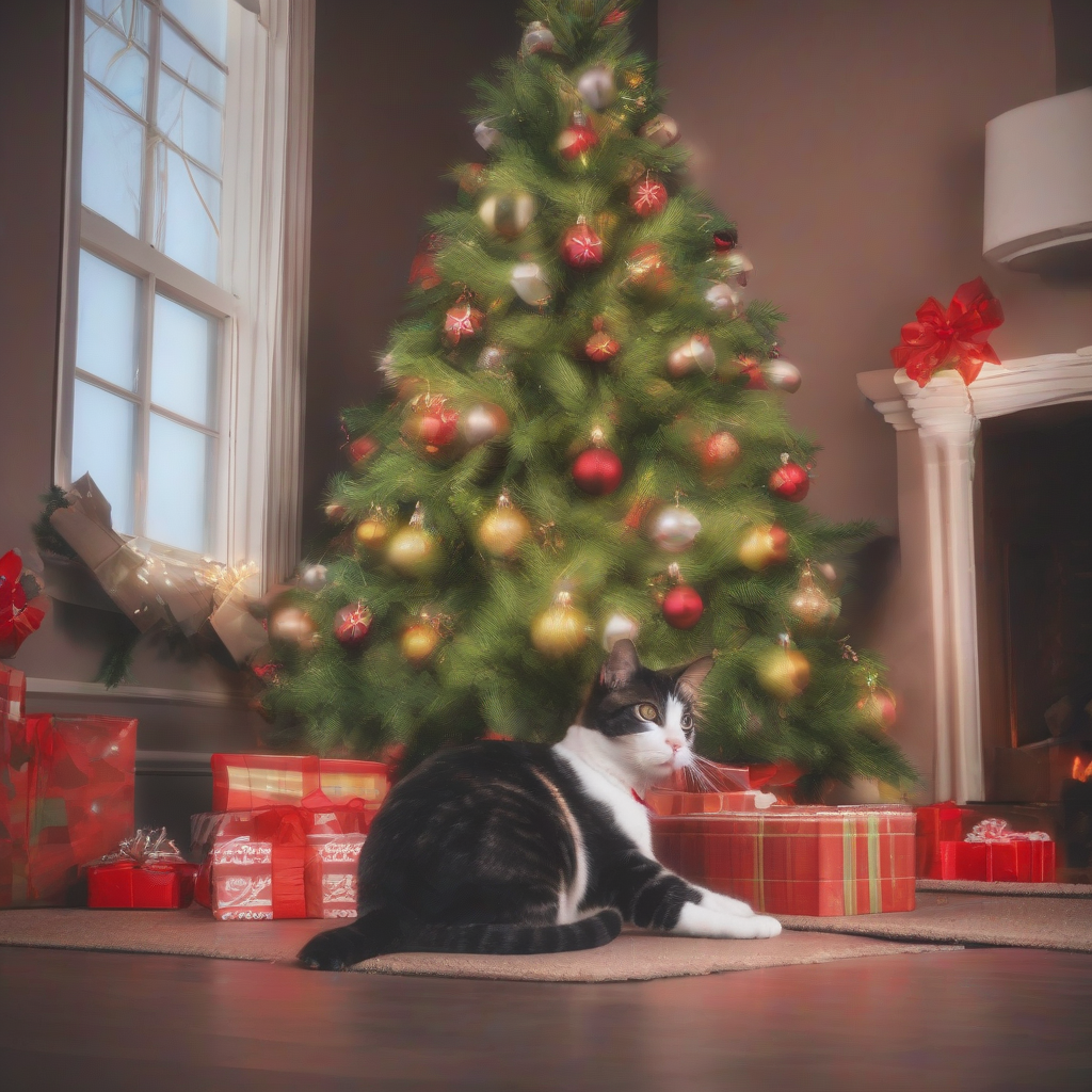 cat under the christmas tree by मुफ्त एआई छवि जनरेटर - बिना लॉगिन के✨ | AIGAZOU