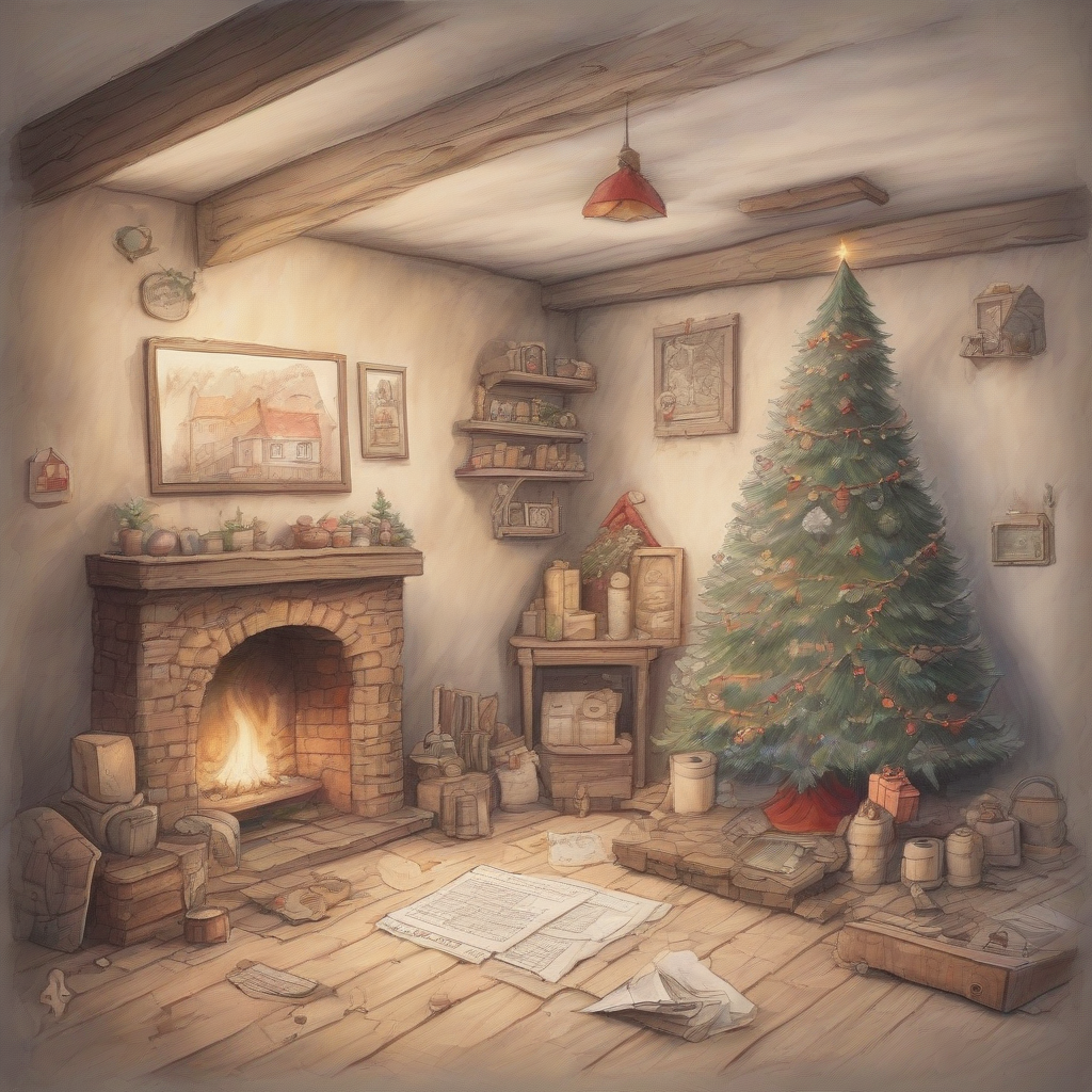 a painting of an elfs home with a living room and fireplace by मुफ्त एआई छवि जनरेटर - बिना लॉगिन के✨ | AIGAZOU