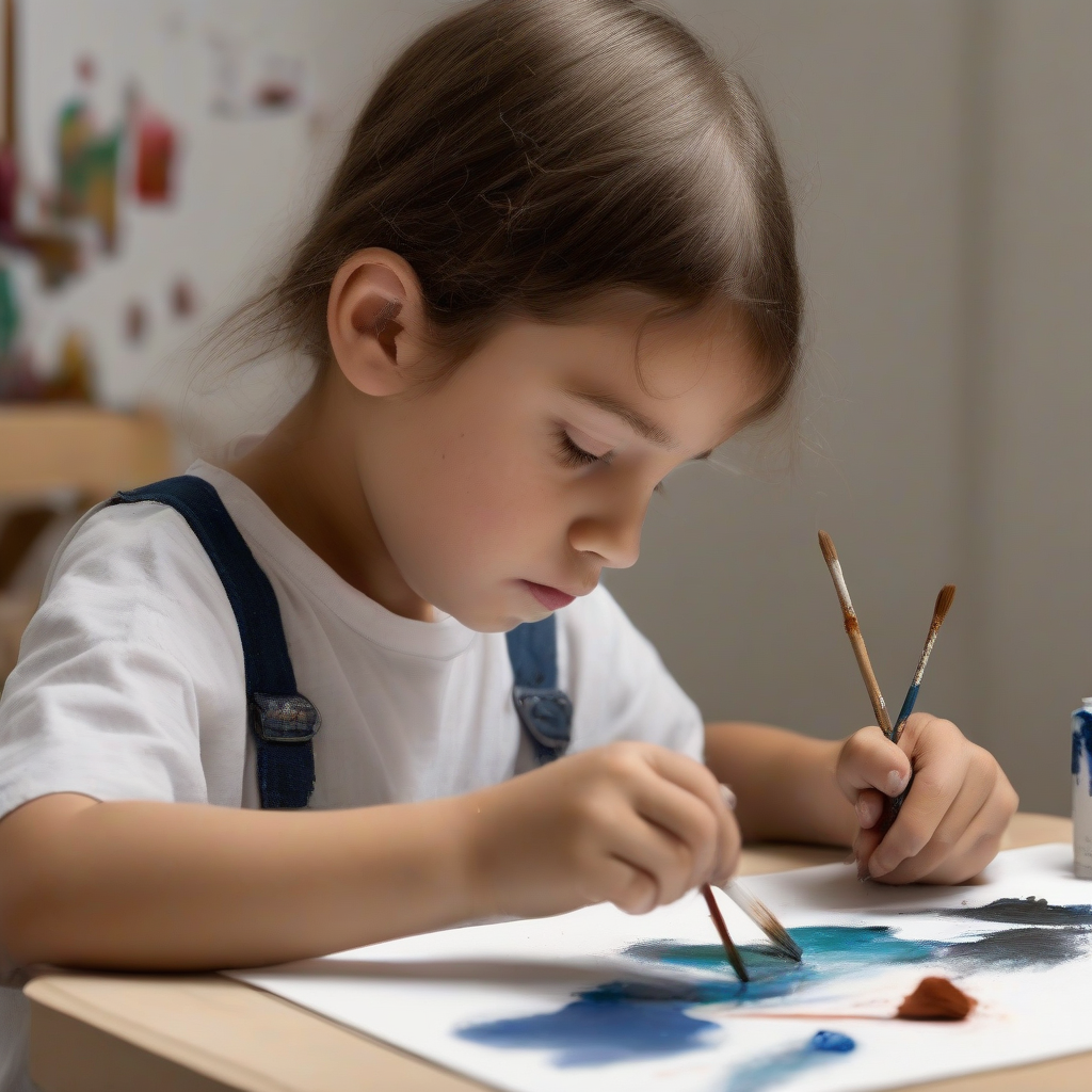 an 8 year old child painting a tiny themed canvas by मुफ्त एआई छवि जनरेटर - बिना लॉगिन के✨ | AIGAZOU