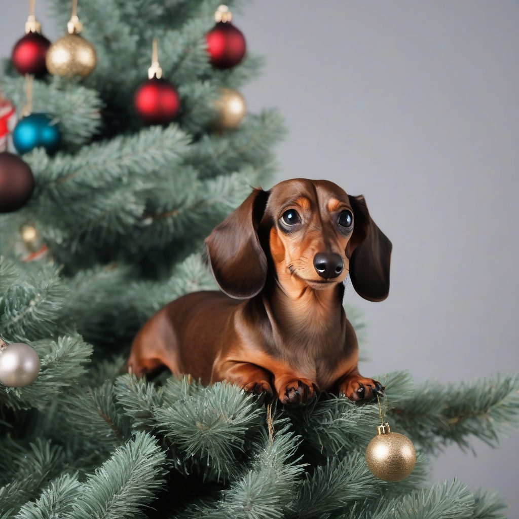 dachshund on christmas tree by मुफ्त एआई छवि जनरेटर - बिना लॉगिन के✨ | AIGAZOU