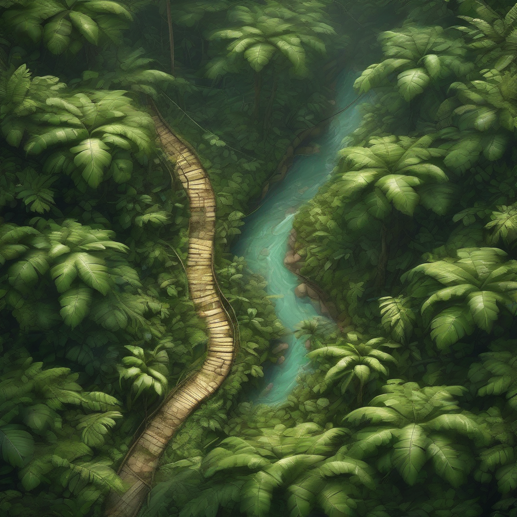 realistic jungle top view river board game path secret door bird perspective by 免费AI图像生成工具 | AIGAZOU