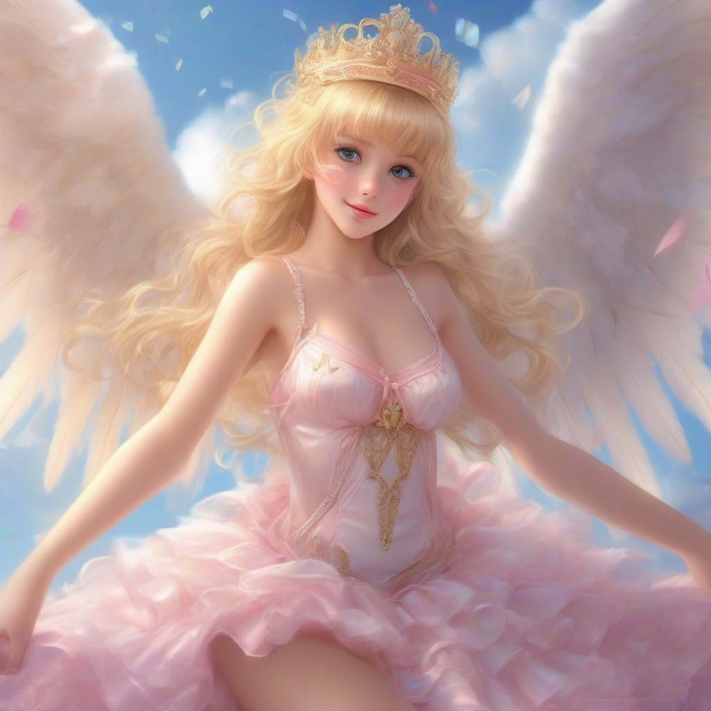 angelic young woman with long blonde hair and golden tiara by मुफ्त एआई छवि जनरेटर - बिना लॉगिन के✨ | AIGAZOU