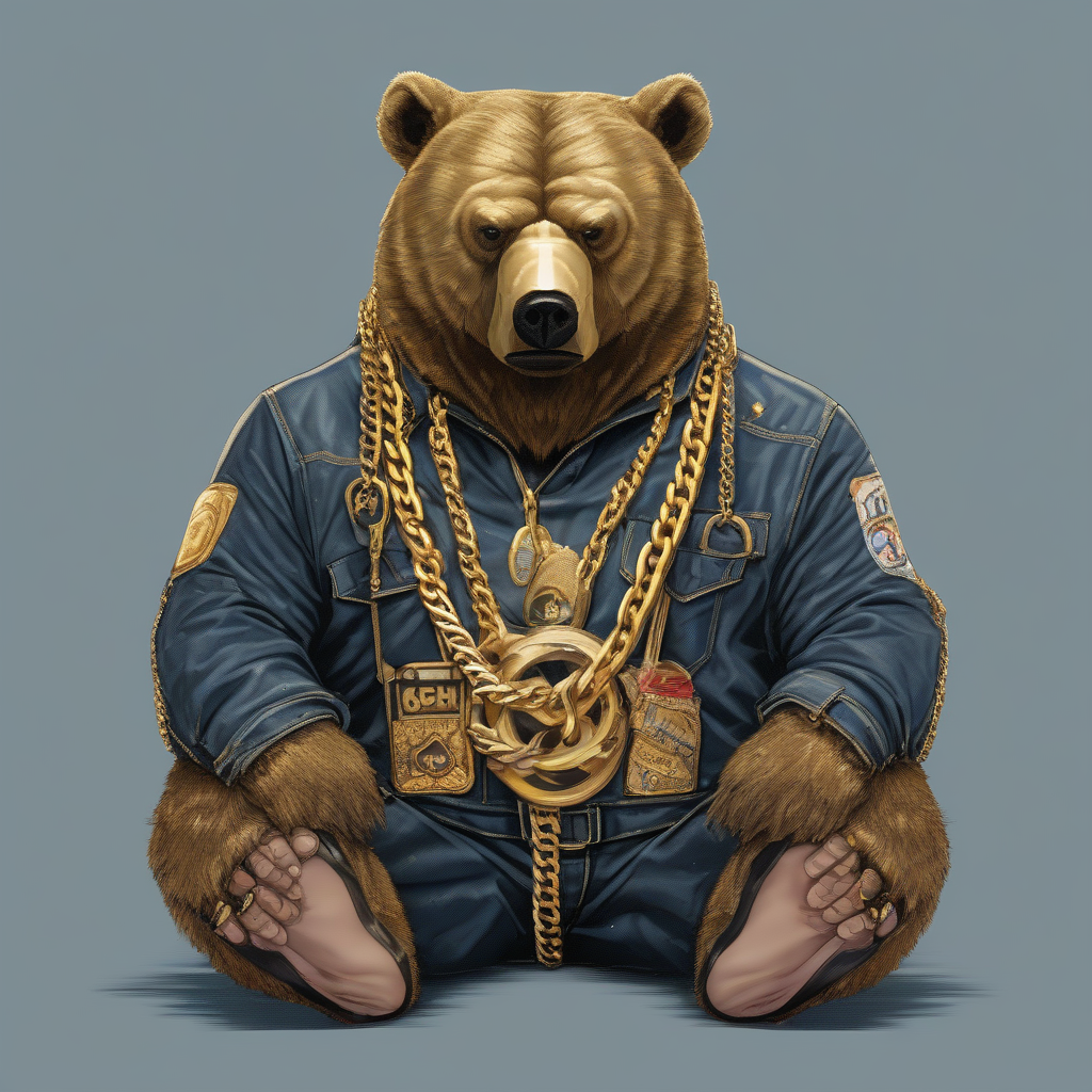 a bear resembling mister t with gold chains and overalls by Générateur d'images par IA gratuit - Aucune connexion nécessaire✨ | AIGAZOU