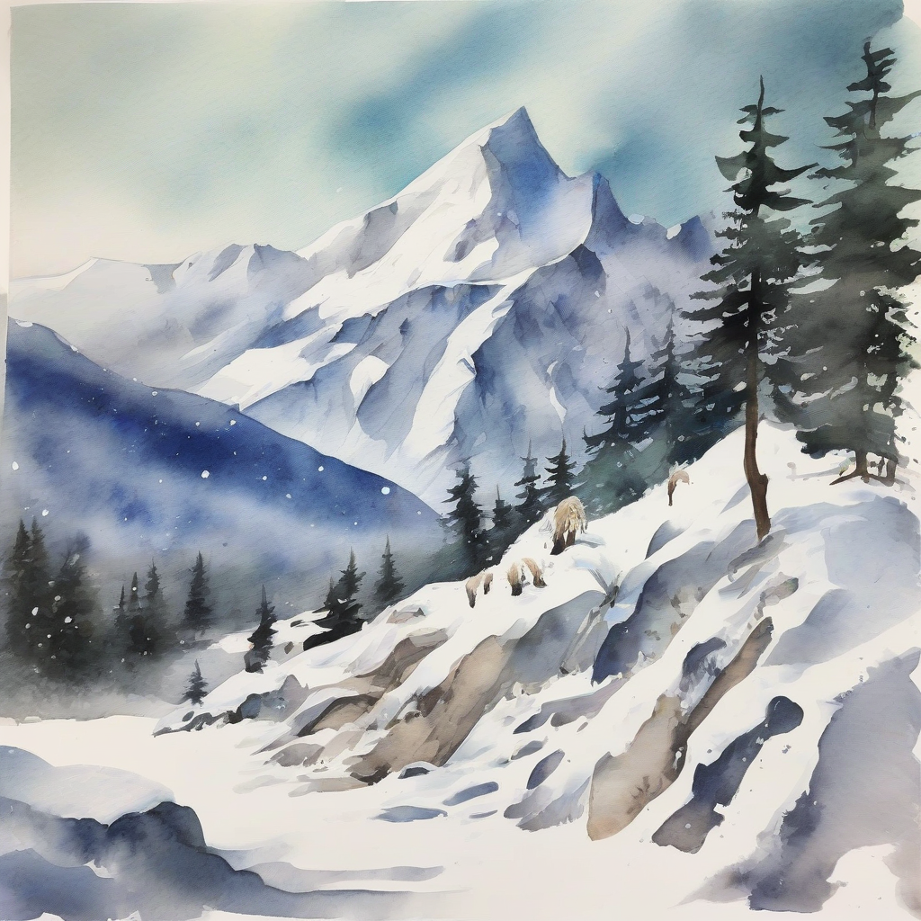 snow mountain watercolor painting by मुफ्त एआई छवि जनरेटर - बिना लॉगिन के✨ | AIGAZOU