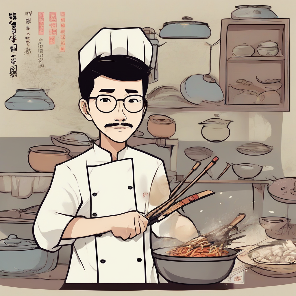 asian man with round glasses and mustache in chinese cook uniform by मुफ्त एआई छवि जनरेटर - बिना लॉगिन के✨ | AIGAZOU