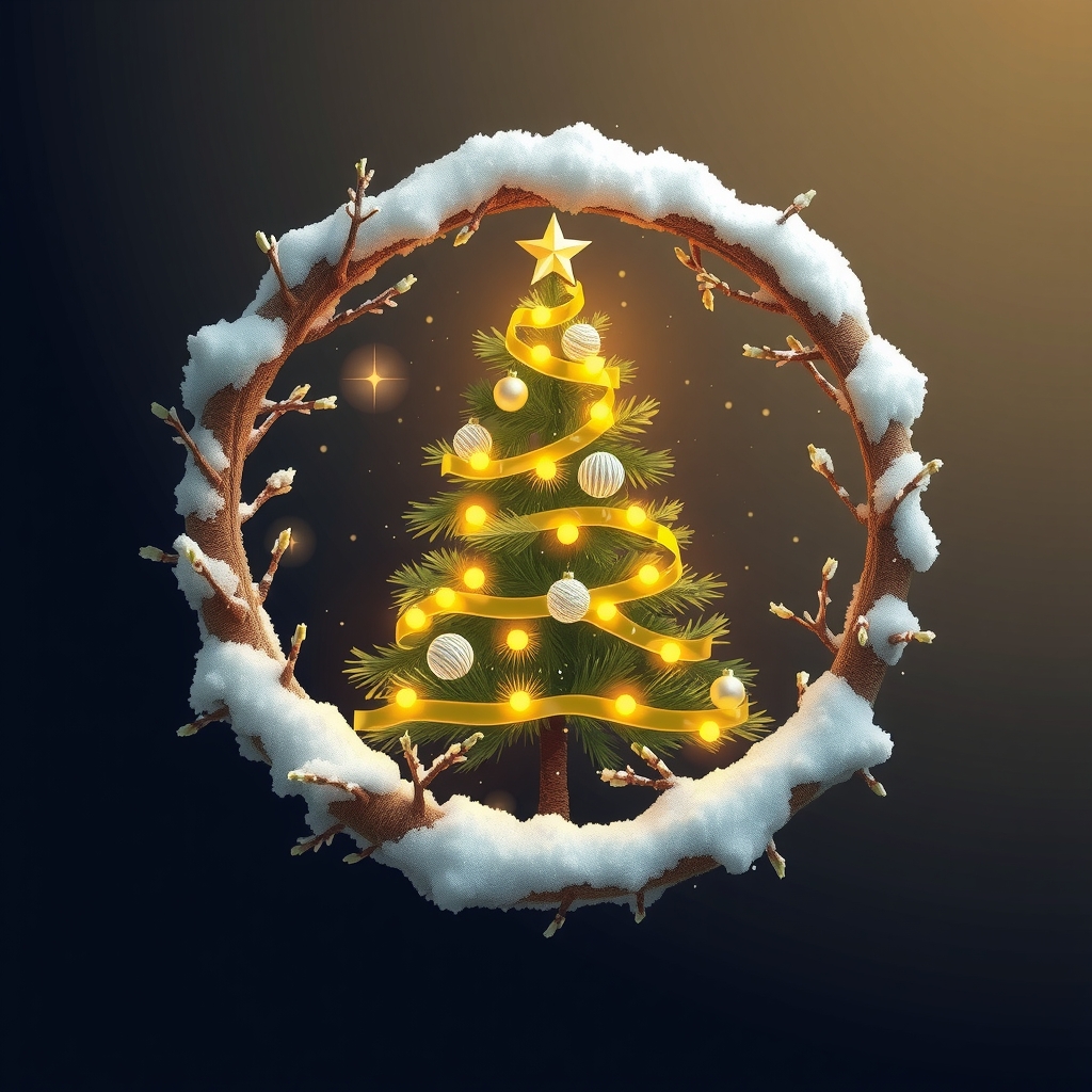 create a simple circle make the circle christmas fill the circle with a christmas tree decorated with golden ornaments it by मुफ्त एआई छवि जनरेटर - बिना लॉगिन के✨ | AIGAZOU