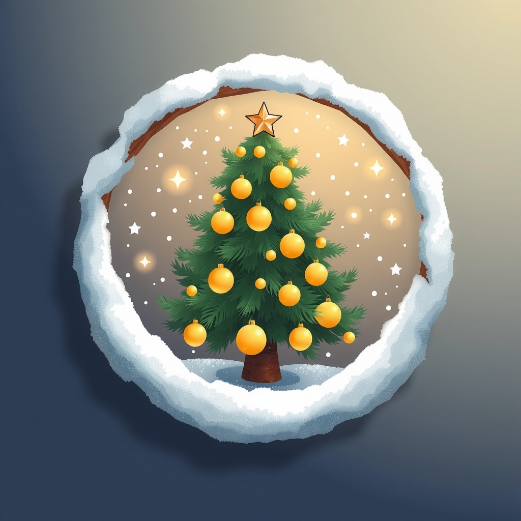 create simple circle make circle christmas fill circle christmas tree golden decorated profile picture circle branches snow covered by 免费AI图像生成工具 | AIGAZOU