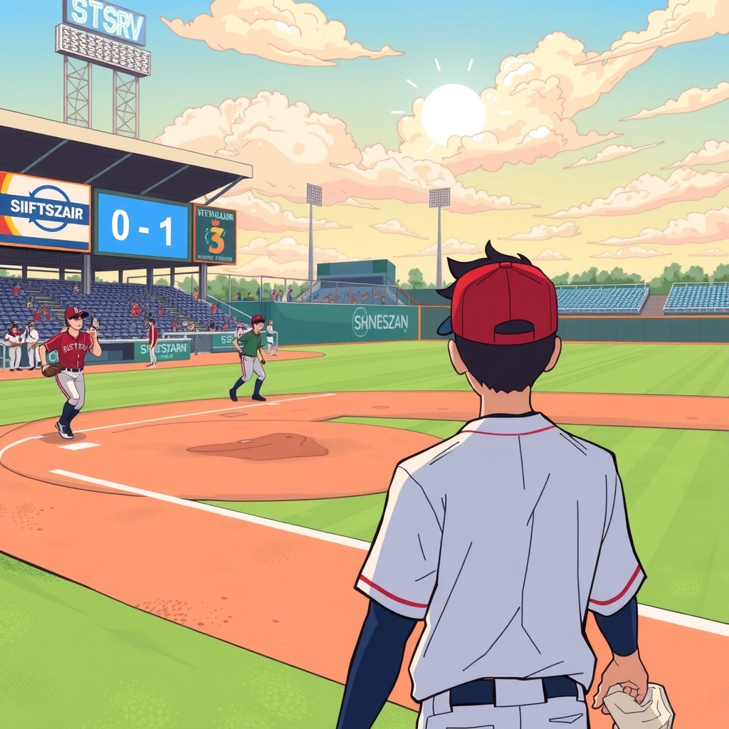 baseball game at the stadium ryo is the pitcher by मुफ्त एआई छवि जनरेटर - बिना लॉगिन के✨ | AIGAZOU