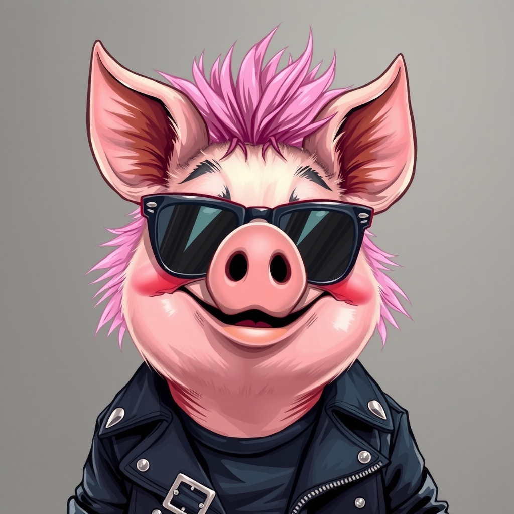 a smiling pig in punk outfit with punk hair by मुफ्त एआई छवि जनरेटर - बिना लॉगिन के✨ | AIGAZOU