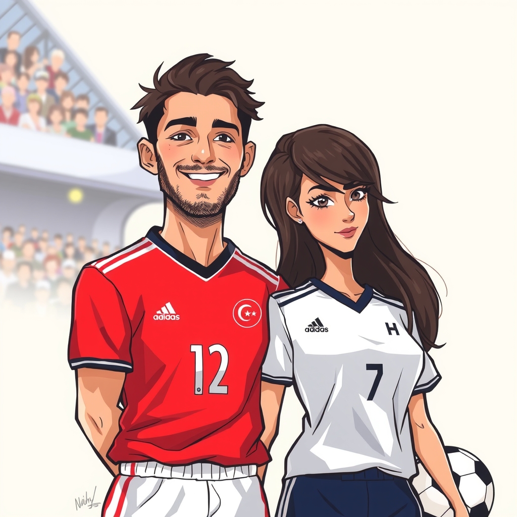 turkish national football player and a girl with dark hair by मुफ्त एआई छवि जनरेटर - बिना लॉगिन के✨ | AIGAZOU