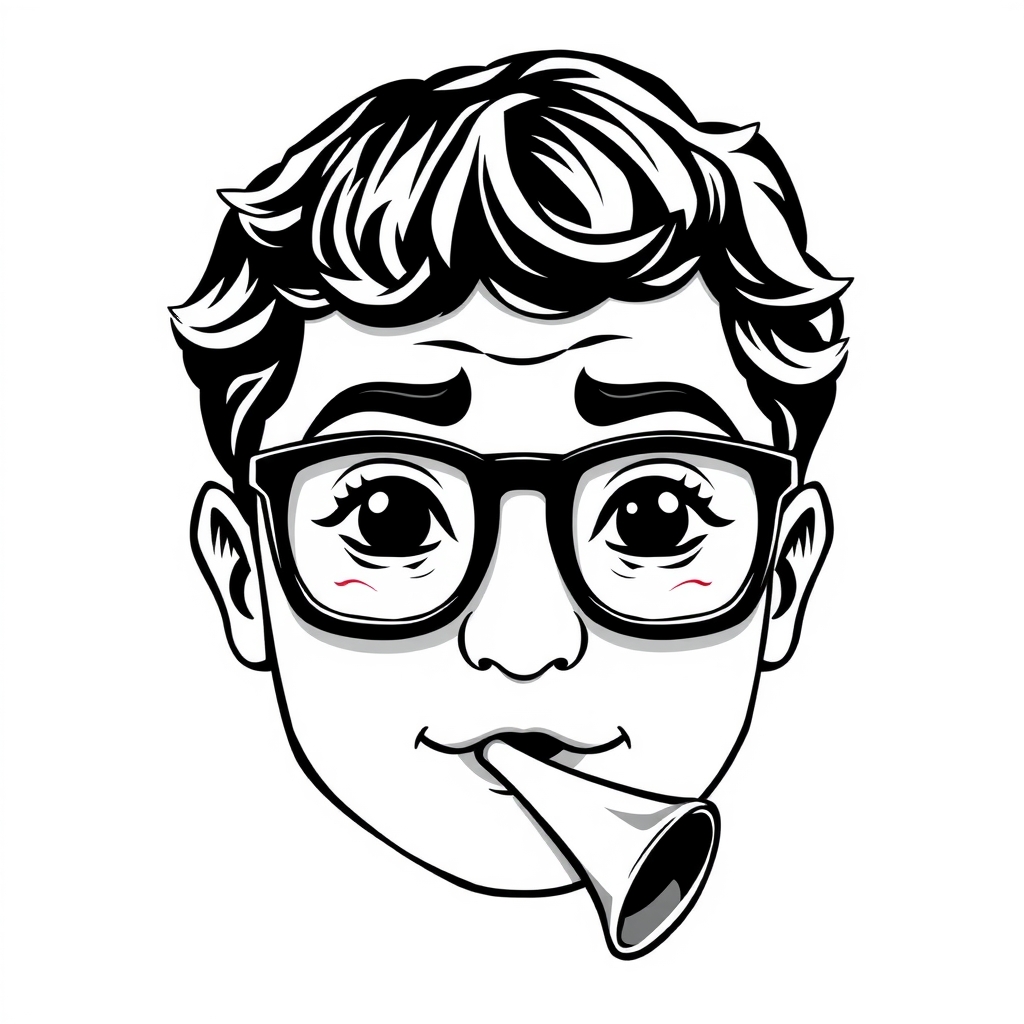 man with glasses and curly short hair minimalist black and white style by मुफ्त एआई छवि जनरेटर - बिना लॉगिन के✨ | AIGAZOU