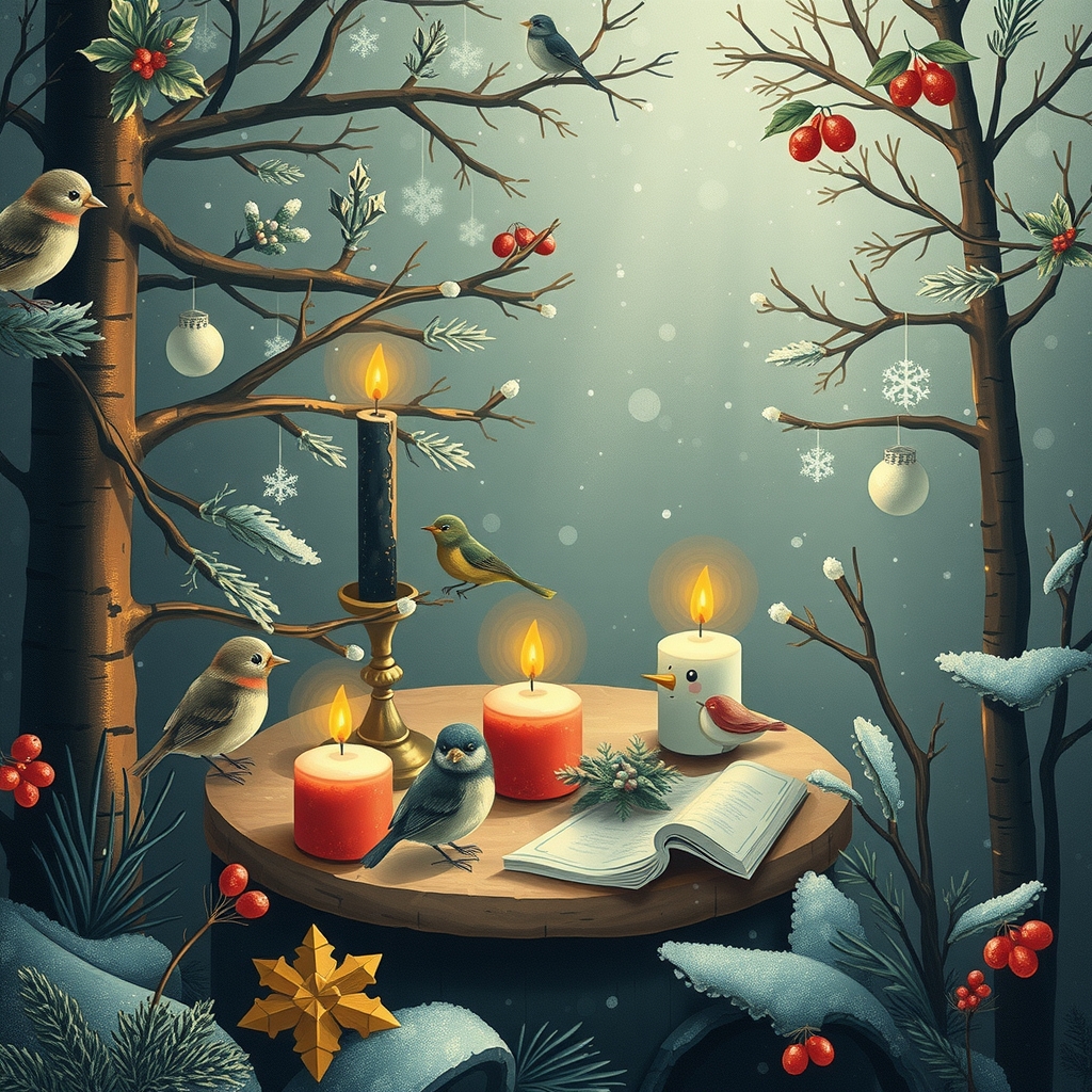 advent forest with small birds and candles by मुफ्त एआई छवि जनरेटर - बिना लॉगिन के✨ | AIGAZOU