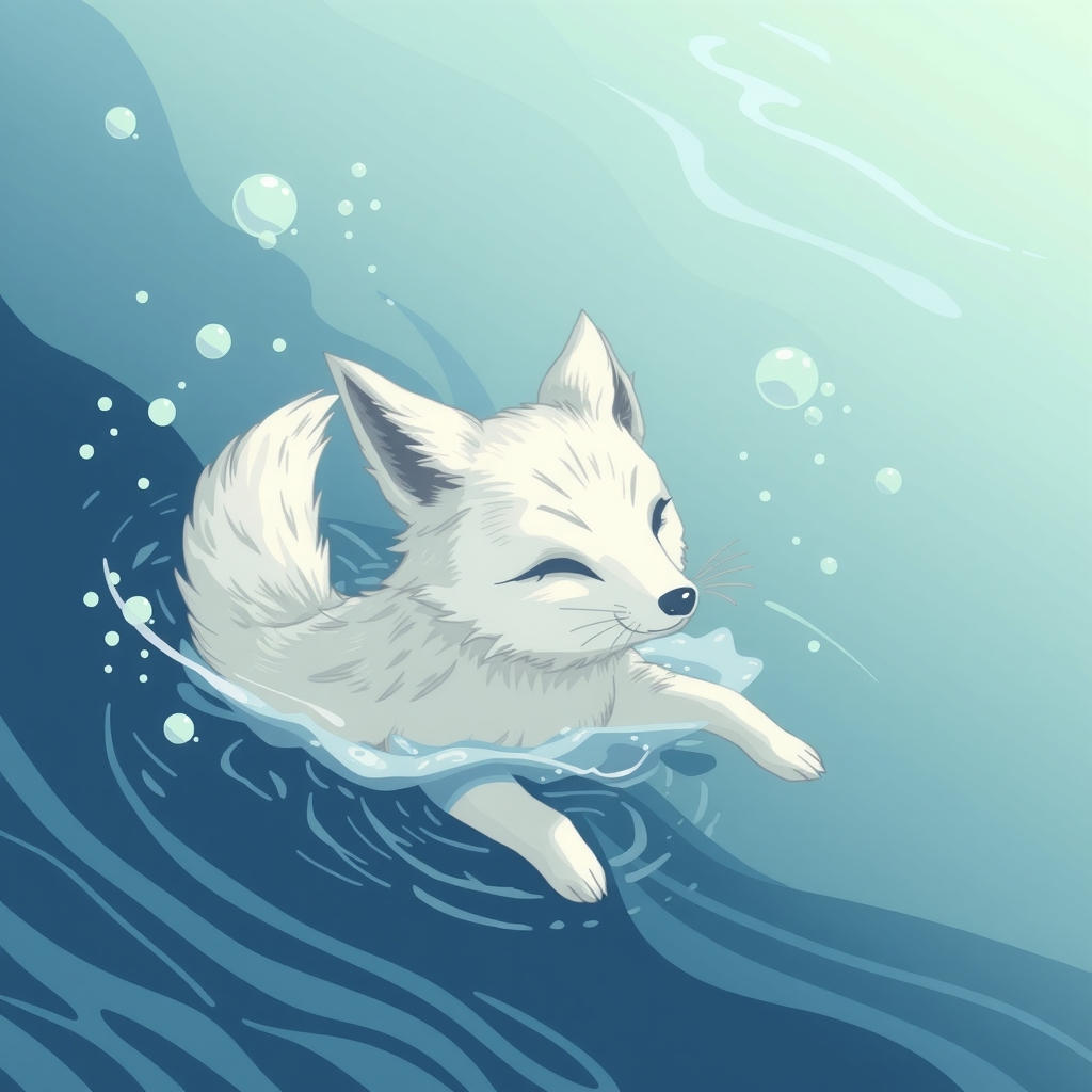 a white fox swimming in the sea by मुफ्त एआई छवि जनरेटर - बिना लॉगिन के✨ | AIGAZOU