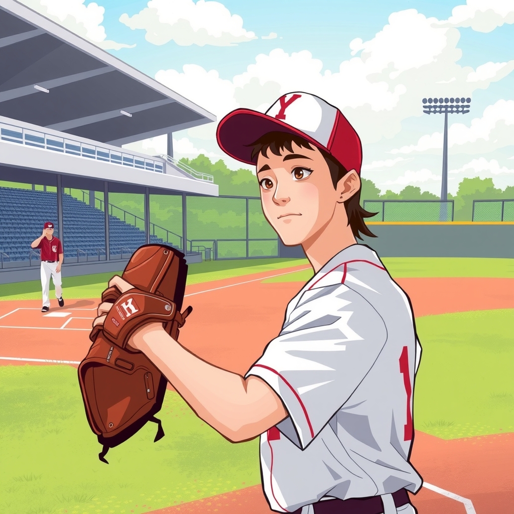 ryou practices pitching at the baseball field by मुफ्त एआई छवि जनरेटर - बिना लॉगिन के✨ | AIGAZOU